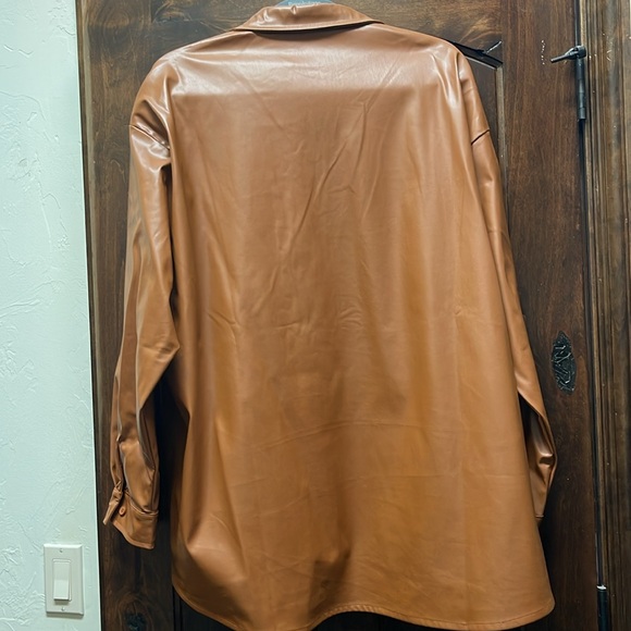 HYFVE Relaxed Fit Brown Pleather Button Down - Picture 4 of 4